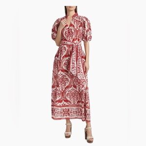 Farm Rio Red and White puff sleeve Maxi Dress Off-White Floral Cascade NWT XS 2